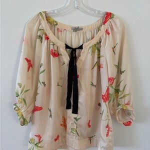 H&M Cream Floral Blouse with Black Bow